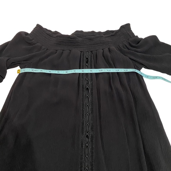 Mossimo Black Off Shoulder Open Embroidery Bell Sleeve Dress, Size Small - Picture 11 of 14